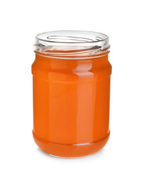 Jar of organic honey isolated on white