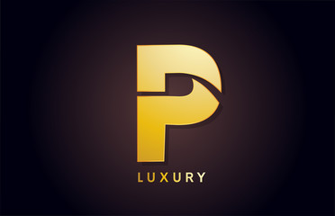 golden P luxury alphabet letter logo design icon for business
