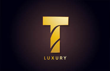golden T luxury alphabet letter logo design icon for business