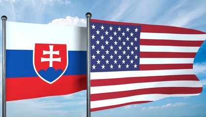 3D illustration of USA and Slovakia flag