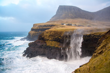 Faroe islands in stormy weather