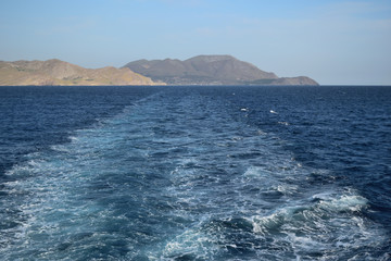 Seascape from turkish aegean island Gokceada made from the ship