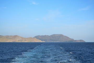 Fototapeta na wymiar Seascape from turkish aegean island Gokceada made from the ship