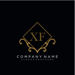 Initial letter XF logo luxury vector mark, gold color elegant classical 