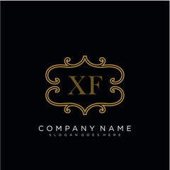 Initial letter XF logo luxury vector mark, gold color elegant classical 