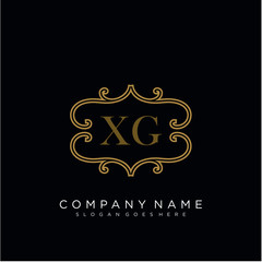 Initial letter XG logo luxury vector mark, gold color elegant classical 