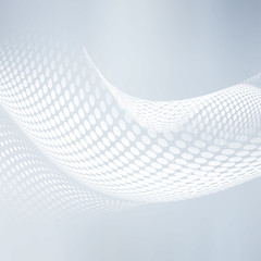 Awesome white halftone waves background. Flowing motion dots  backdrop.