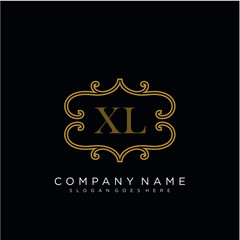 Initial letter XL logo luxury vector mark, gold color elegant classical 