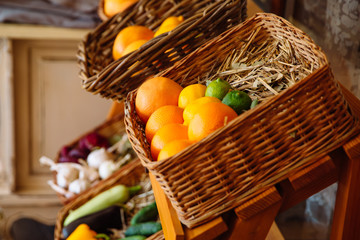Wicker basket with fruits.