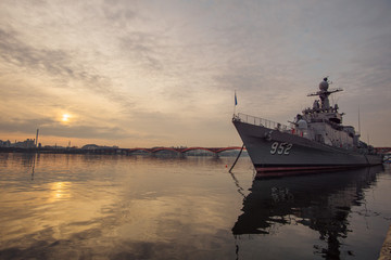 Fototapeta na wymiar A retired warship on the Hangang river in Seoul, Korea