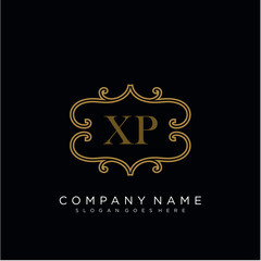 Initial letter XP logo luxury vector mark, gold color elegant classical 