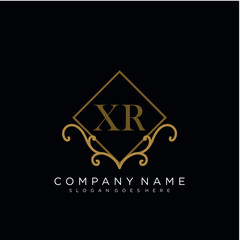 Initial letter XR logo luxury vector mark, gold color elegant classical 