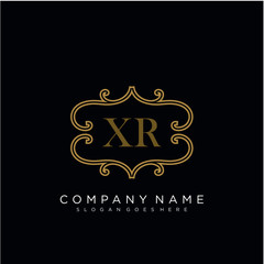Initial letter XR logo luxury vector mark, gold color elegant classical 