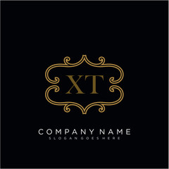 Initial letter XT logo luxury vector mark, gold color elegant classical 