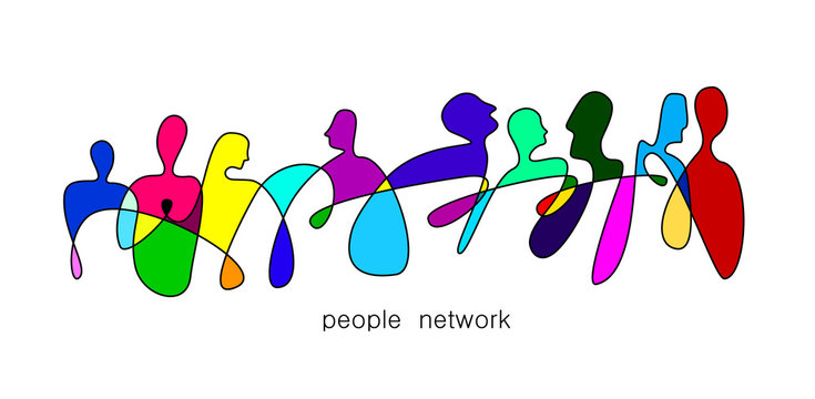 people network concept, crowd of vivid colored people connected with one line, communication creative contemporary idea,