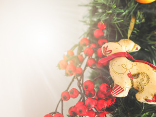 Home decor for Christmas tree on holidays. Festive background