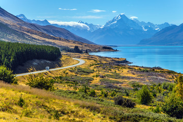 Mountain lake with azure water