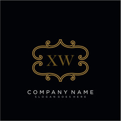 Initial letter XW logo luxury vector mark, gold color elegant classical 