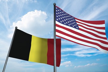 3D illustration of USA and Belgium flag