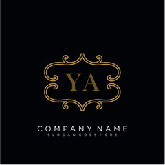 Initial letter YA logo luxury vector mark, gold color elegant classical 
