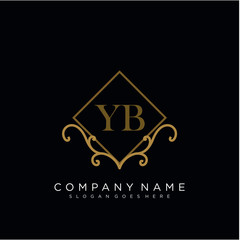 Initial letter YB logo luxury vector mark, gold color elegant classical 