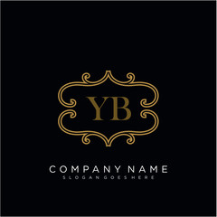 Initial letter YB logo luxury vector mark, gold color elegant classical 
