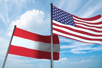 3D illustration of USA and Austria flag