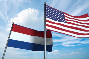 3D illustration of USA and Netherlands flag