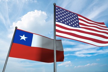 3D illustration of USA and Chile flag