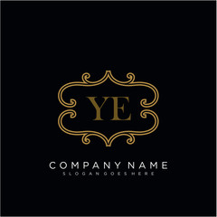 Initial letter YE logo luxury vector mark, gold color elegant classical 