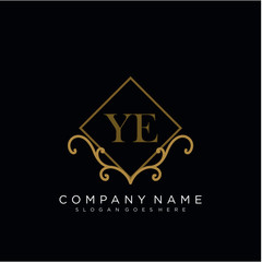 Initial letter YE logo luxury vector mark, gold color elegant classical 