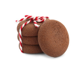 Tasty homemade chocolate cookies on white background