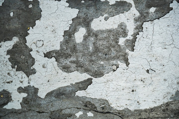 Texture of an old cracked concrete wall. Background image of a worn gray concrete surface