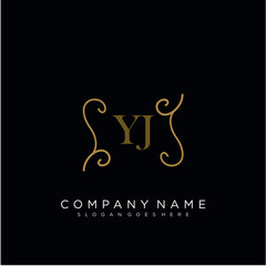 Initial letter YJ logo luxury vector mark, gold color elegant classical 