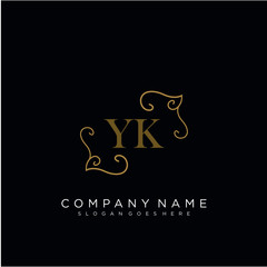 Fototapeta na wymiar Initial letter YK logo luxury vector mark, gold color elegant classical 