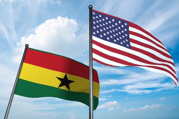 3D illustration of USA and Ghana flag