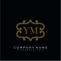 Initial letter YM logo luxury vector mark, gold color elegant classical 