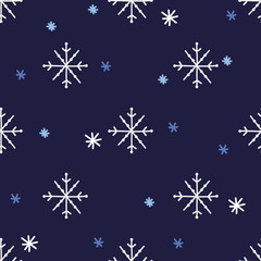 Snow and snowflakes seamless pattern, nursery background.