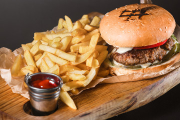 craft burger and fries. fastfood.