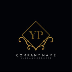 Initial letter YP logo luxury vector mark, gold color elegant classical 