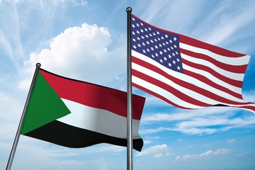 3D illustration of USA and Sudan flag