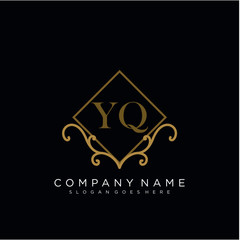 Initial letter YQ logo luxury vector mark, gold color elegant classical 