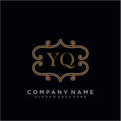 Initial letter YQ logo luxury vector mark, gold color elegant classical 