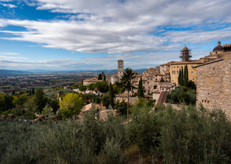 Fototapeta na wymiar Panoramas of the old stone Assisi. Perugia. Umbria Italy.