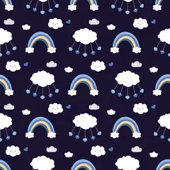 Wall murals Rainbow Rainbows  and clouds seamless pattern, nursery background.