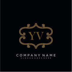 Initial letter YV logo luxury vector mark, gold color elegant classical 