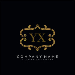 Initial letter YX logo luxury vector mark, gold color elegant classical 