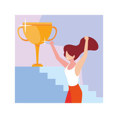 young woman with gold trophy