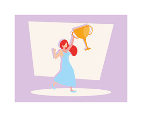 young woman with gold trophy