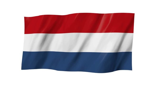 The Dutch flag in 3d, waving in the wind, on white background.